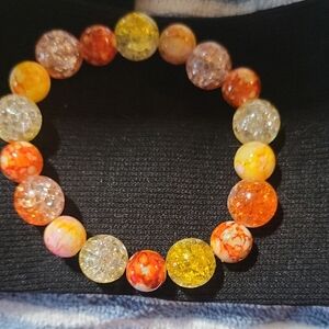 Vibrant Orange & Yellow Beaded Stretch Bracelet for Women